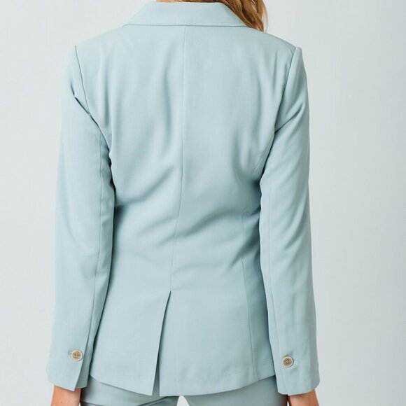 MYSTREE Women’s Light Blue Tailored Blazer Jacket – Classic One Button Suit Coat - Picture 3 of 6